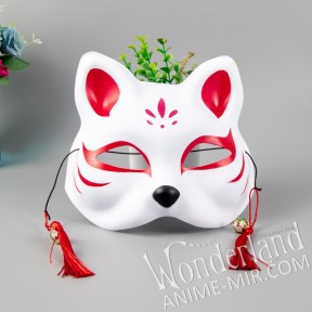 Японская карнавальная маска лисы кицунэ (средняя,красная)